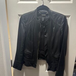 White House Black Market Black Leather Fitted Jacket